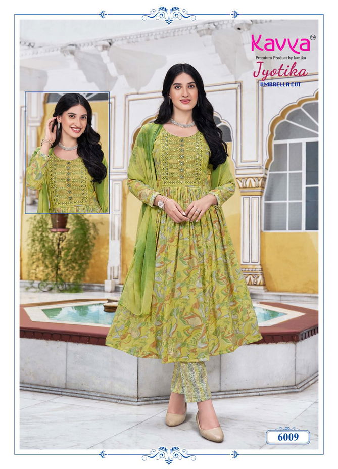 Jyotika Vol 6 By Kavya Capsule Foil Printed Embroidery Kurti With Bottom Dupatta Wholesalers In Mumbai
